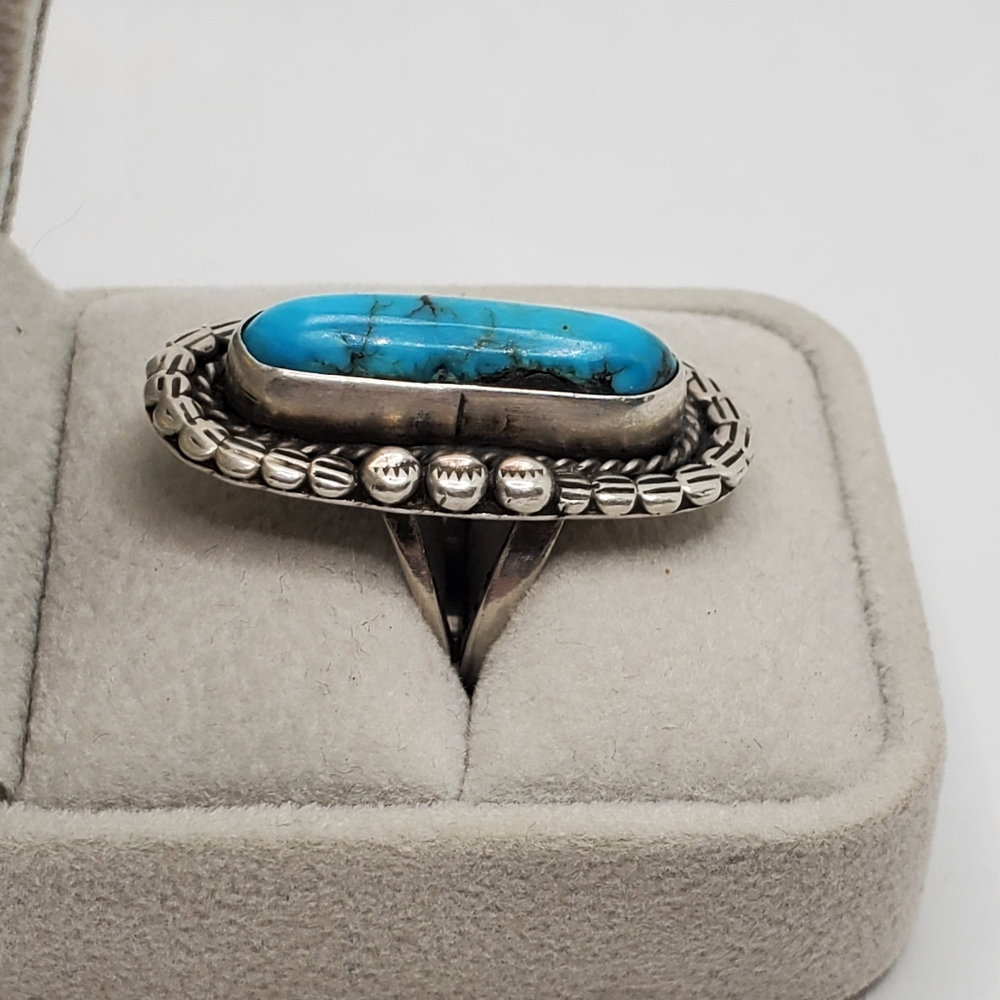 Oblong Sterling Silver Turquoise Ring - Picture 2 of 5